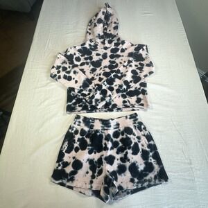 525 America Revolve Dip Dye French Terry Hoodie & Short Set Pink/Black S NWT
